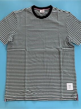 Thom Browne Black & White Striped Short Sleeve Crewneck Tee